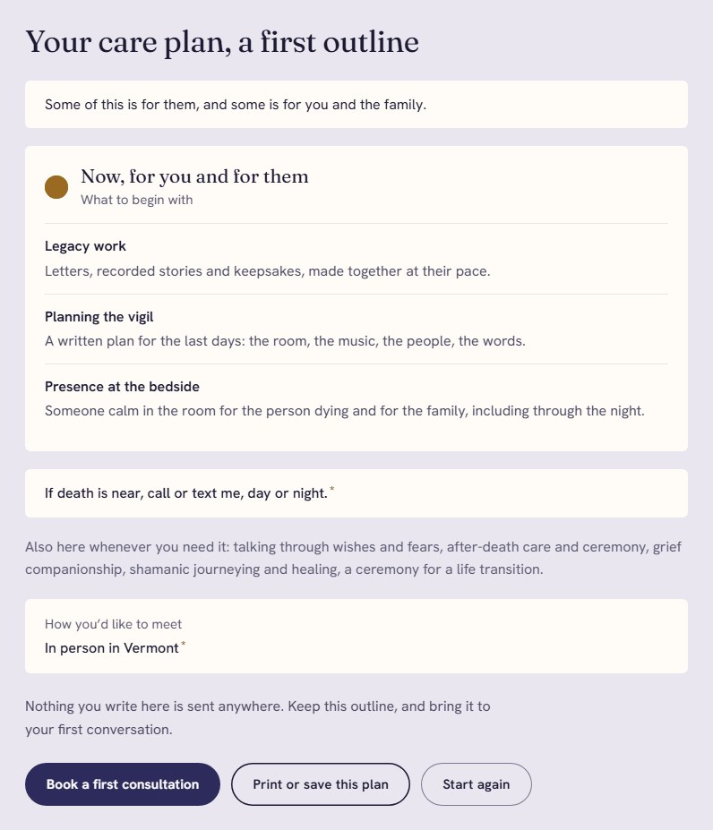 The care plan outline in the draft