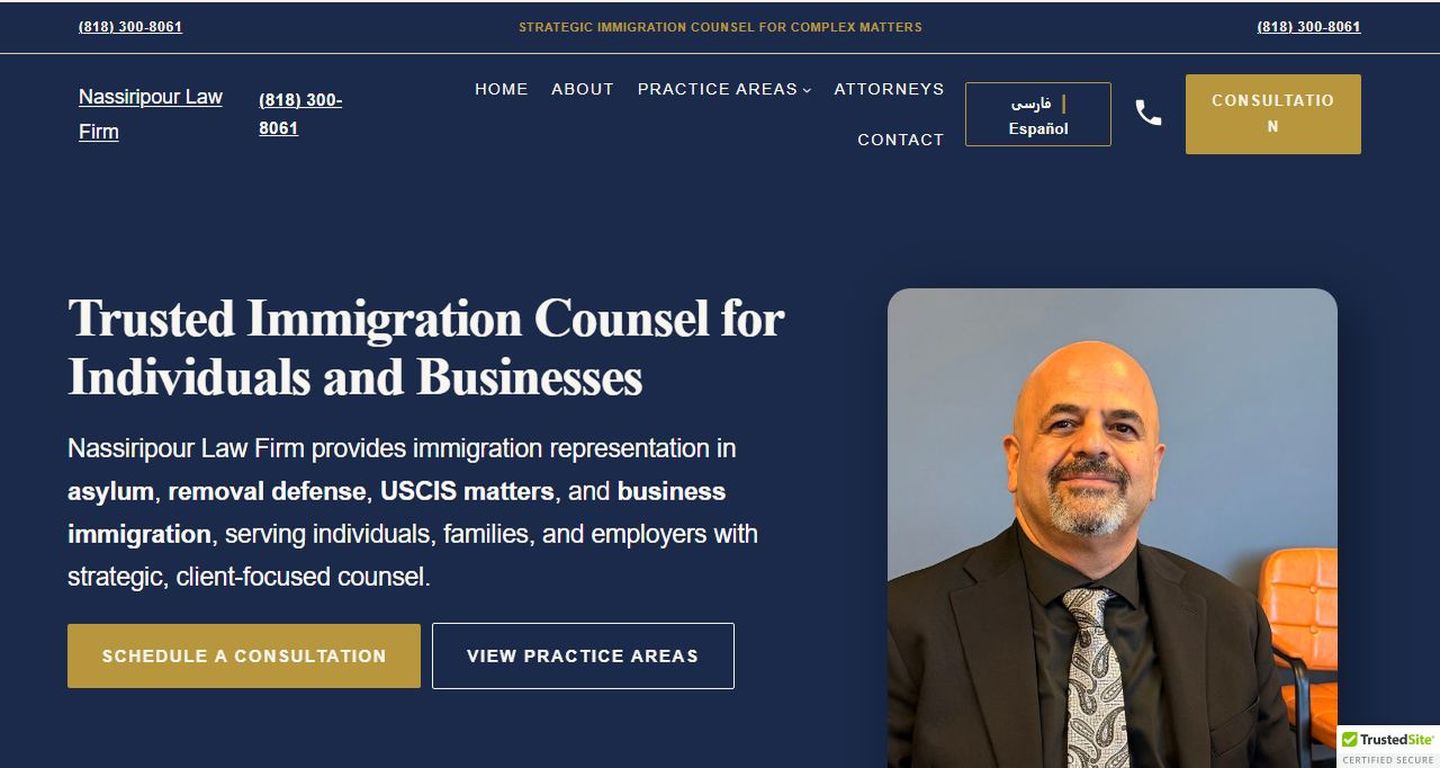 Nassiripour Law Firm homepage before