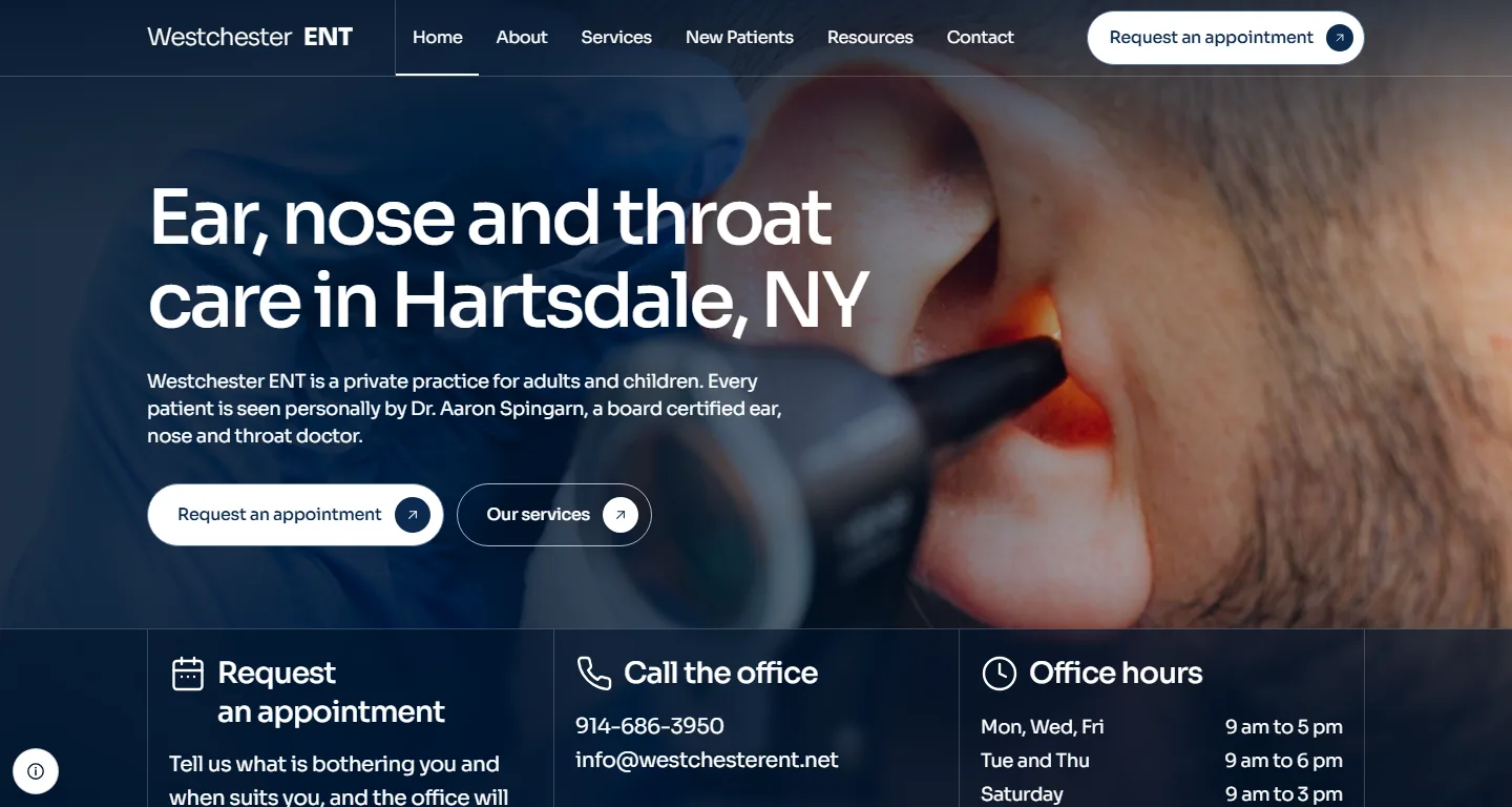 Westchester ENT homepage, the redesign